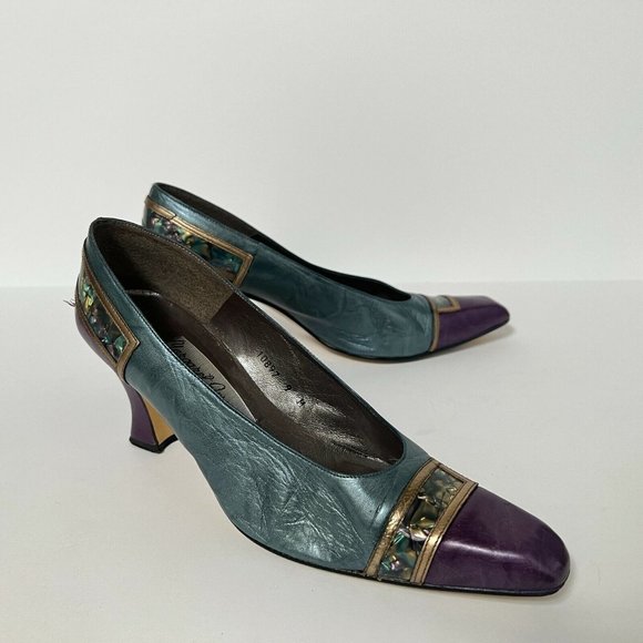 Margaret Jerrold Shoes - Vintage Margaret Jerrold Colorblock Pumps Heels Shoes Leather Spain Size 9 M